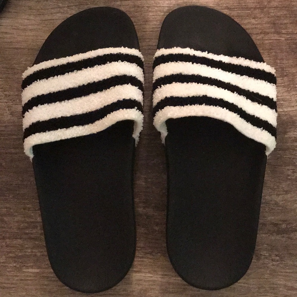 Adidas fuzzy strap slides
